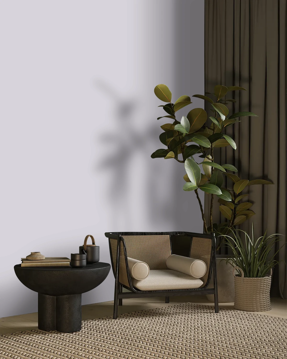 Nippon Paint's SMOKY ORCHID color on a beautifully decorated wall.
