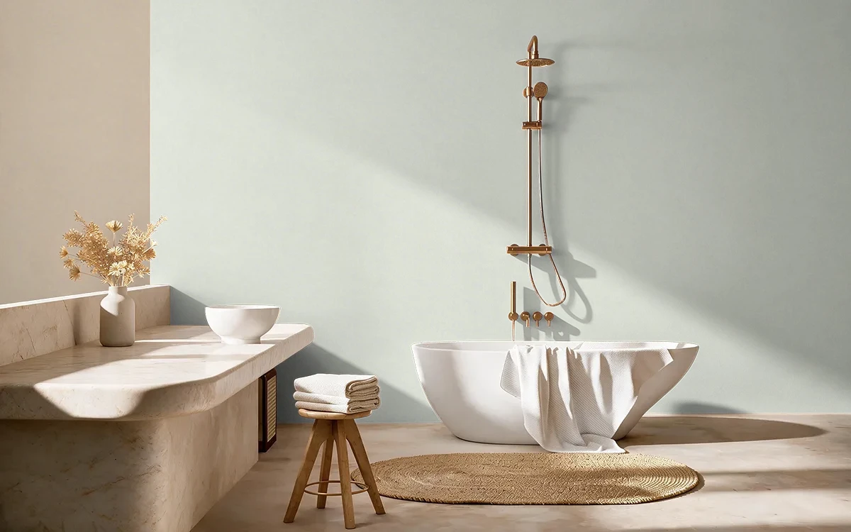 Nippon Paint's SNOWCAPPED color on different wall surfaces.