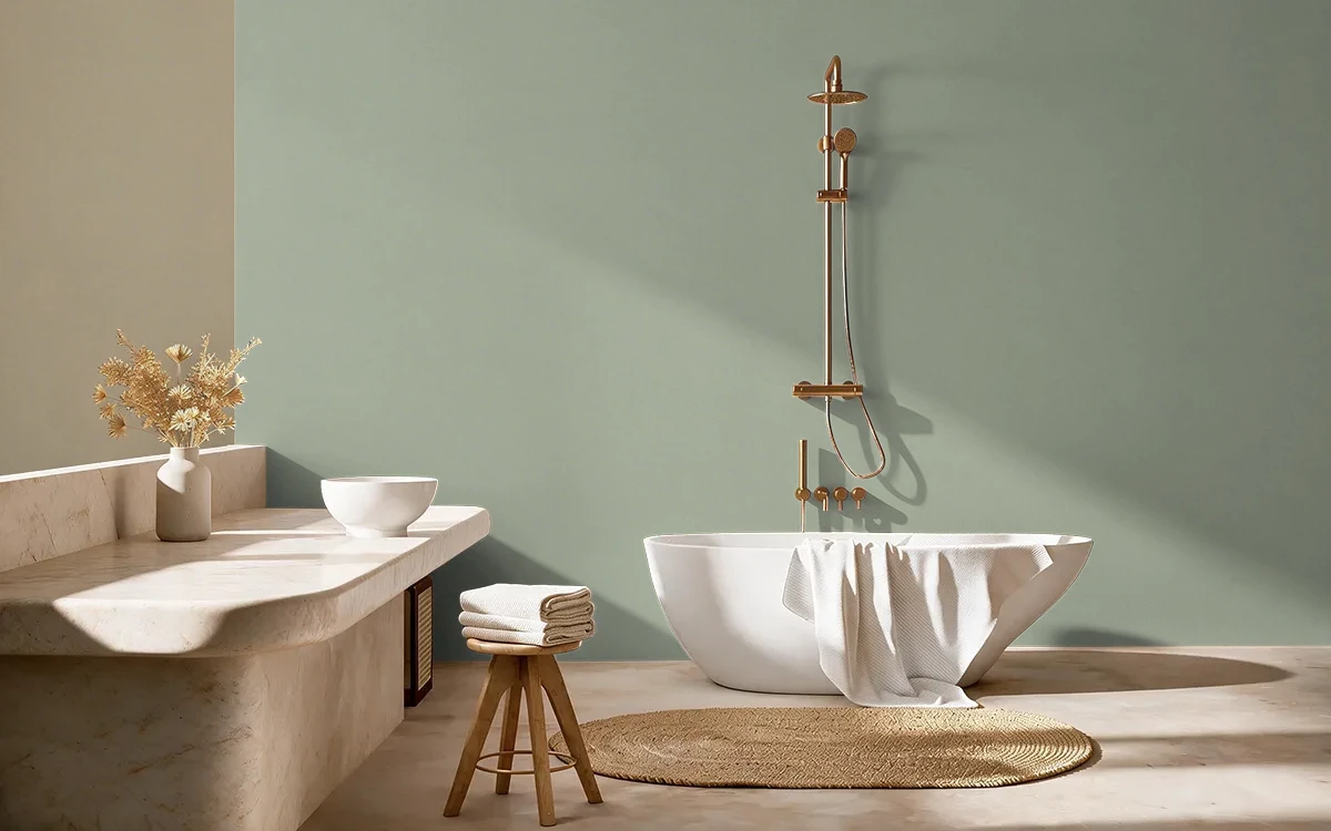 Nippon Paint's SOFT SAGE color on different wall surfaces.