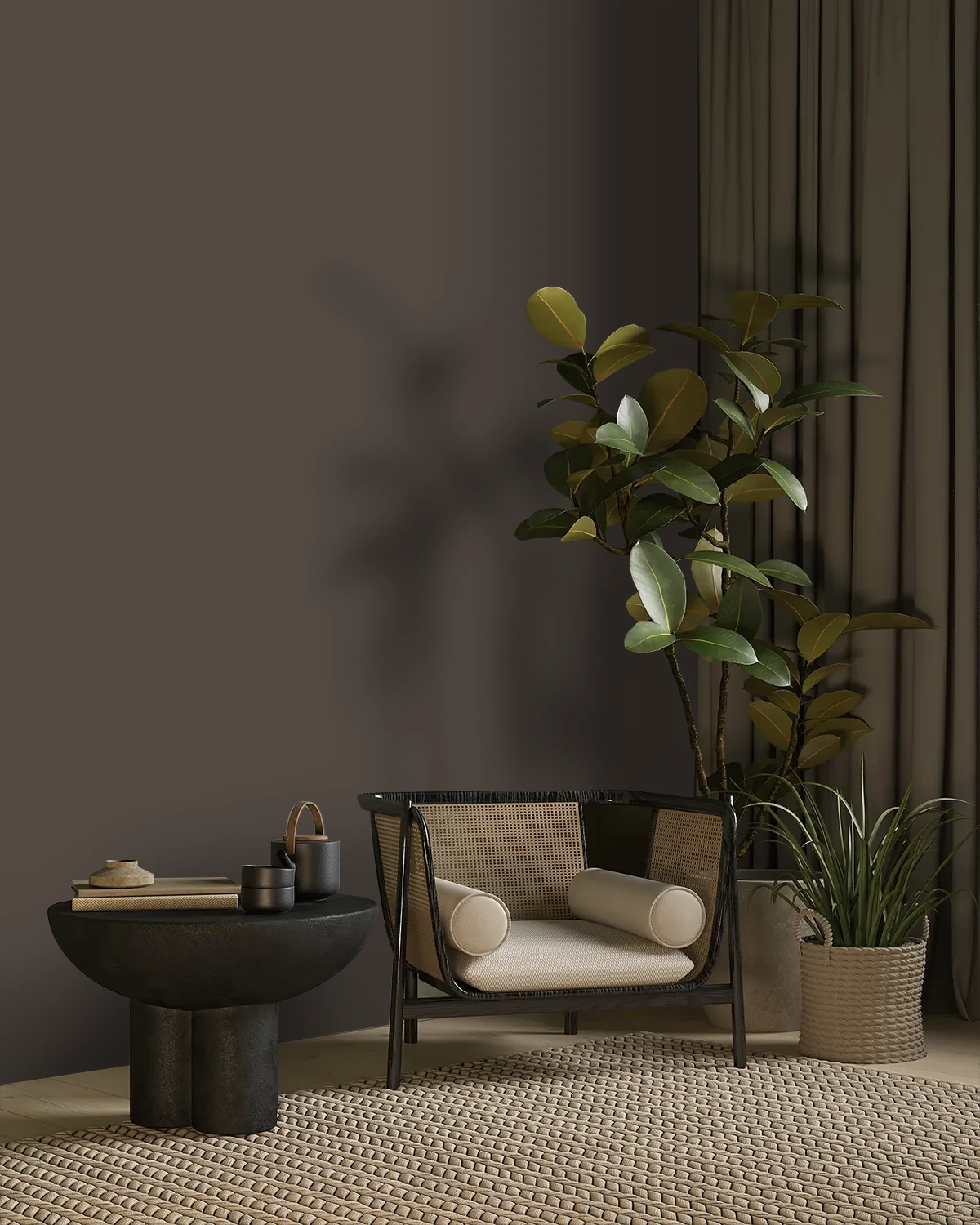 Nippon Paint's SOLITARY SHADOW color on a beautifully decorated wall.