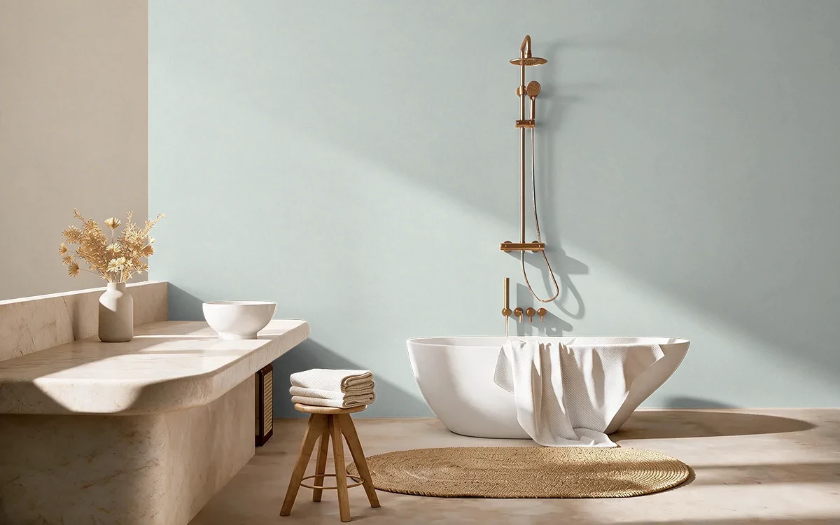 Nippon Paint's SOOTHING BLUE color on different wall surfaces.