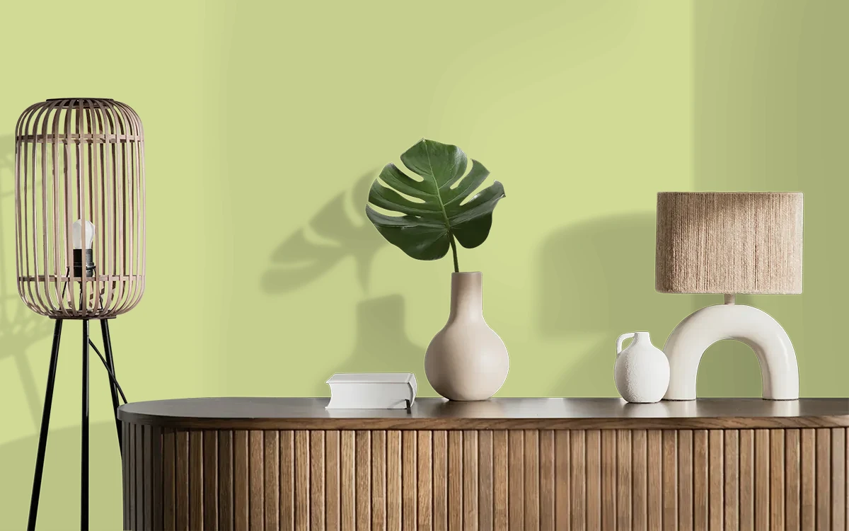 Nippon Paint's SOOTHING GREEN color on different wall surfaces.