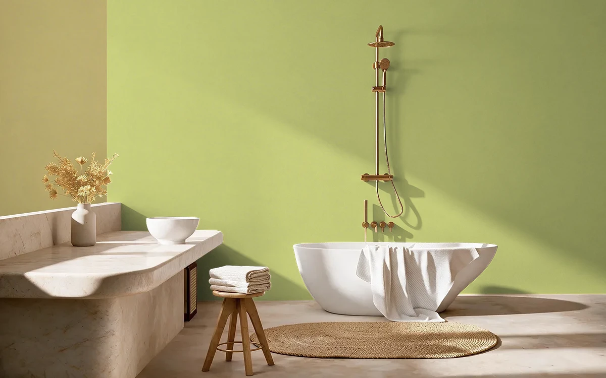 Nippon Paint's SPINEY GREEN color on different wall surfaces.