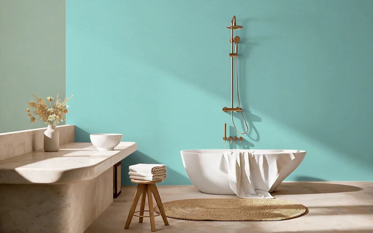 Nippon Paint's SPLASHING GOOD TIME color on different wall surfaces.