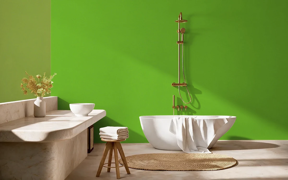 Nippon Paint's SPORTS GREEN color on different wall surfaces.