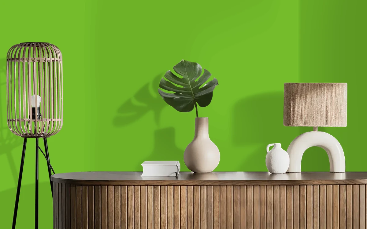 Nippon Paint's SPORTS GREEN color on different wall surfaces.
