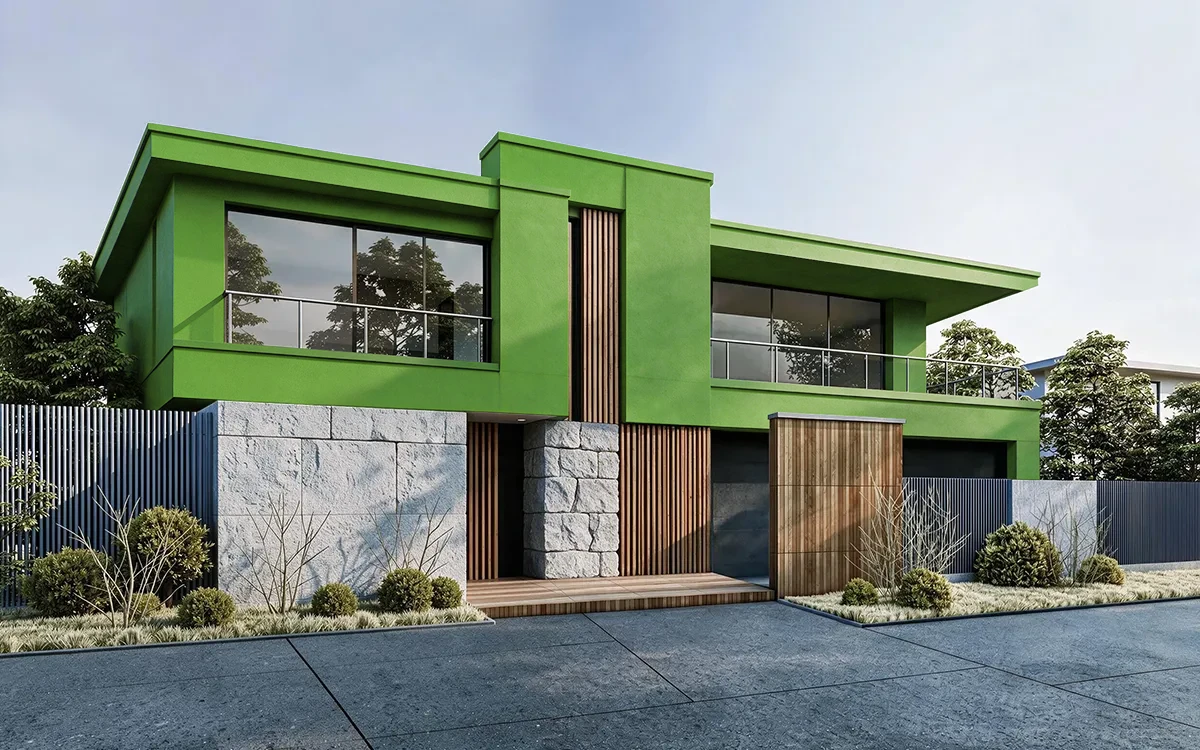 Nippon Paint's SPORTS GREEN color on different wall surfaces.