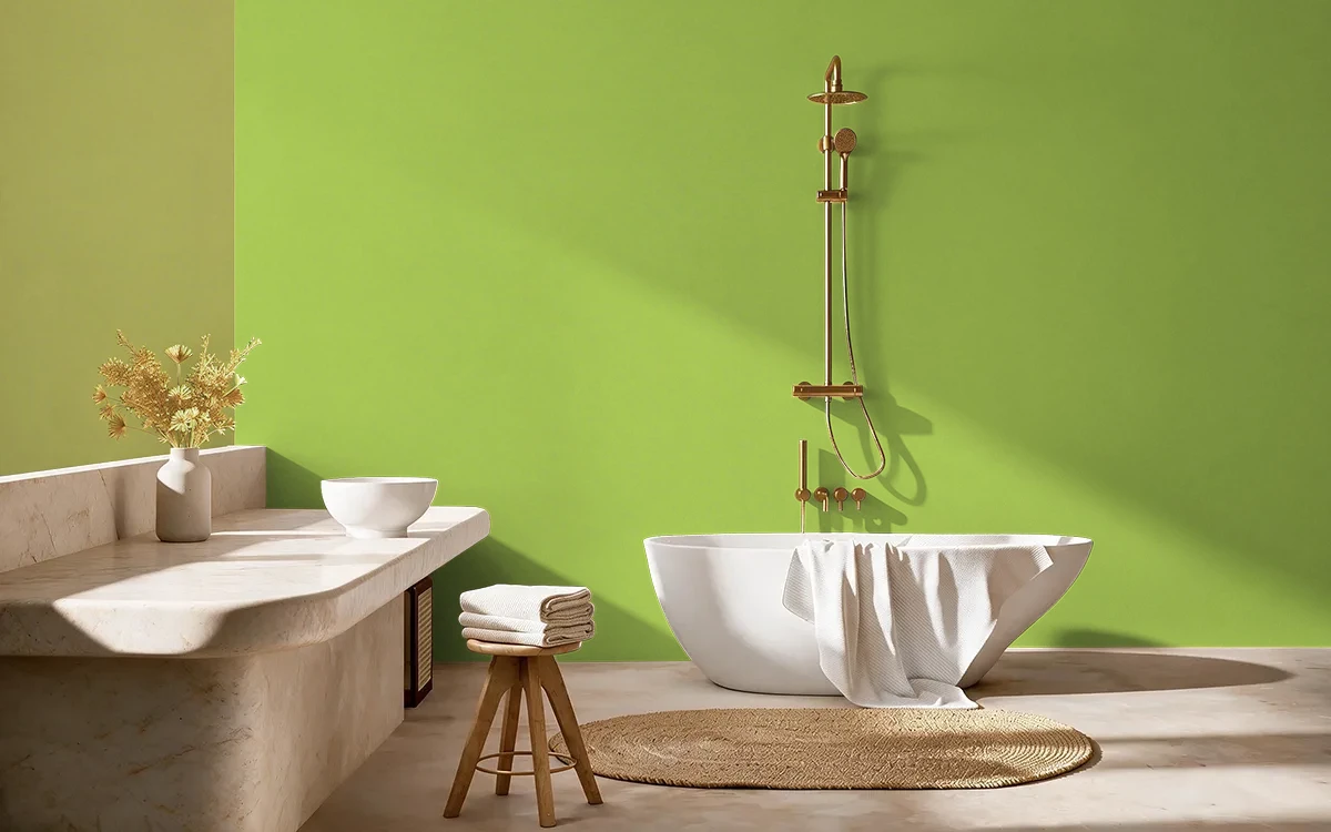 Nippon Paint's SPRING VIGOR color on different wall surfaces.