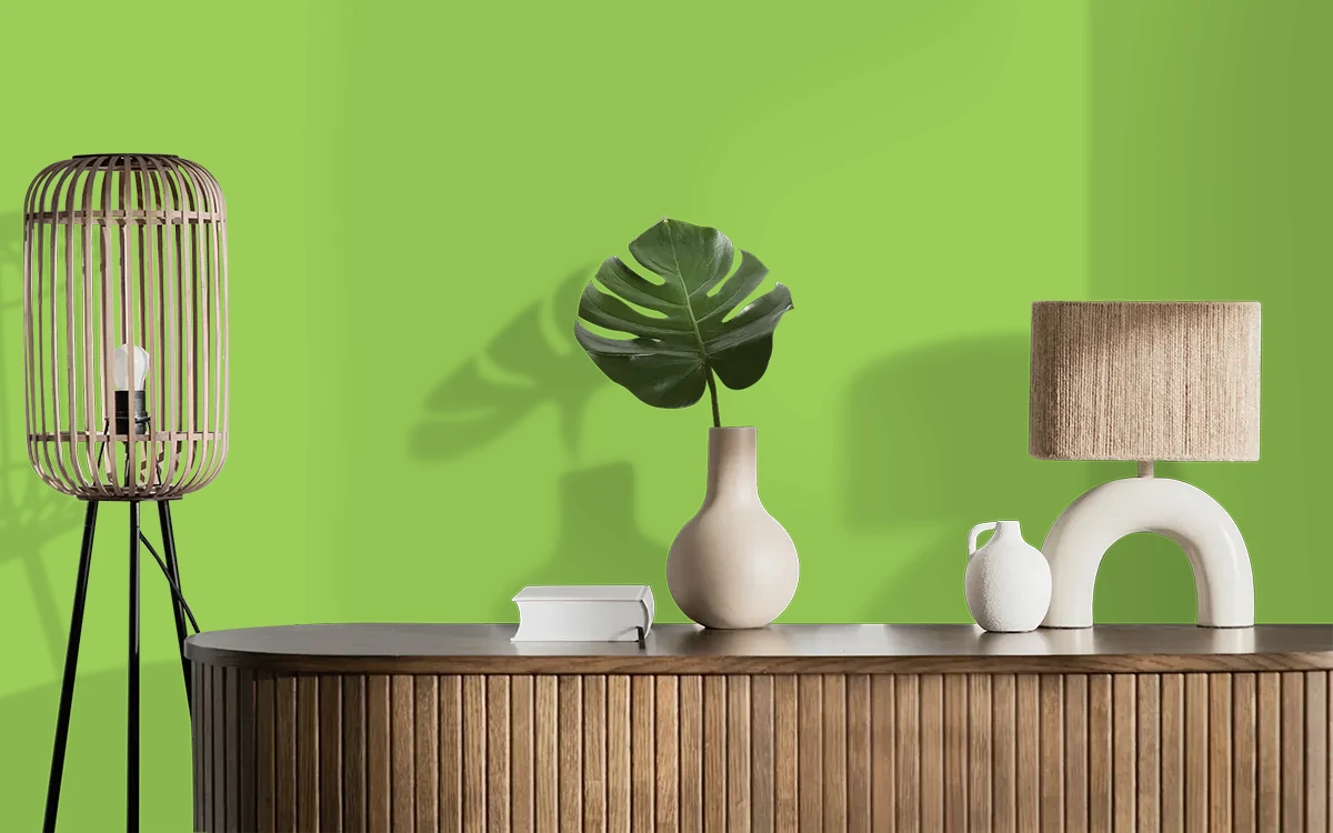 Nippon Paint's SPRINTER GREEN color on different wall surfaces.