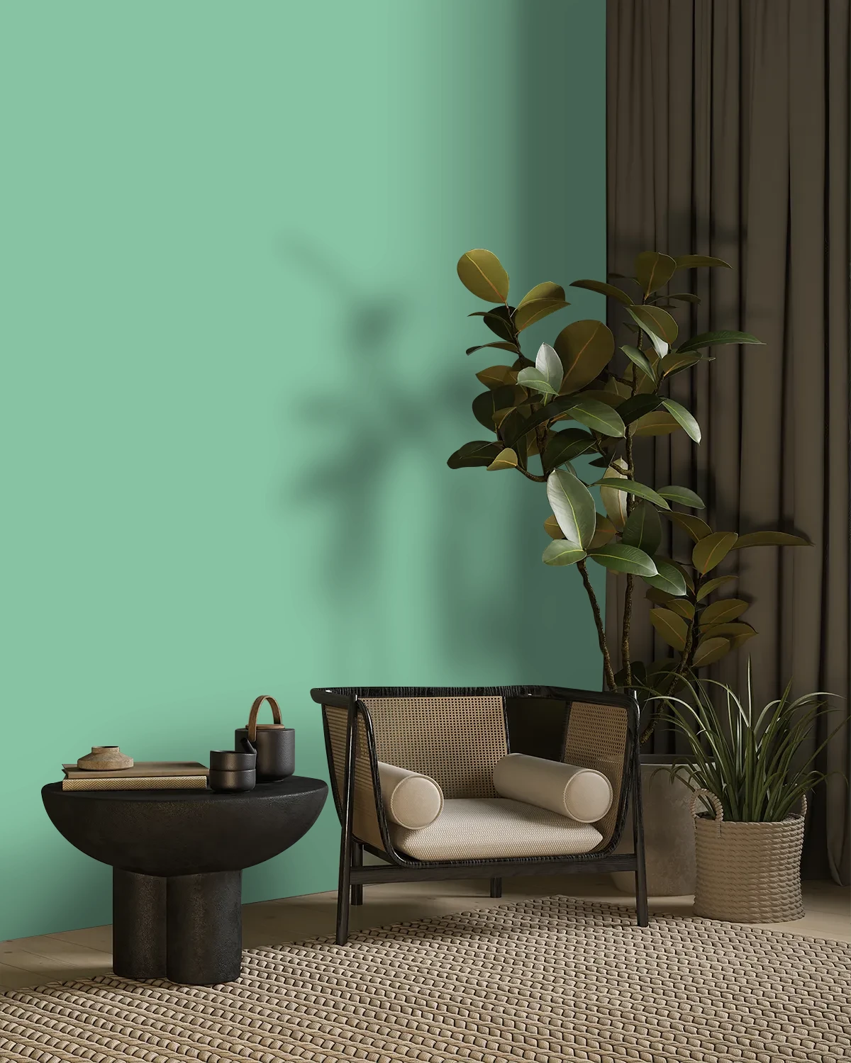 Nippon Paint's SPUN GREEN color on a beautifully decorated wall.