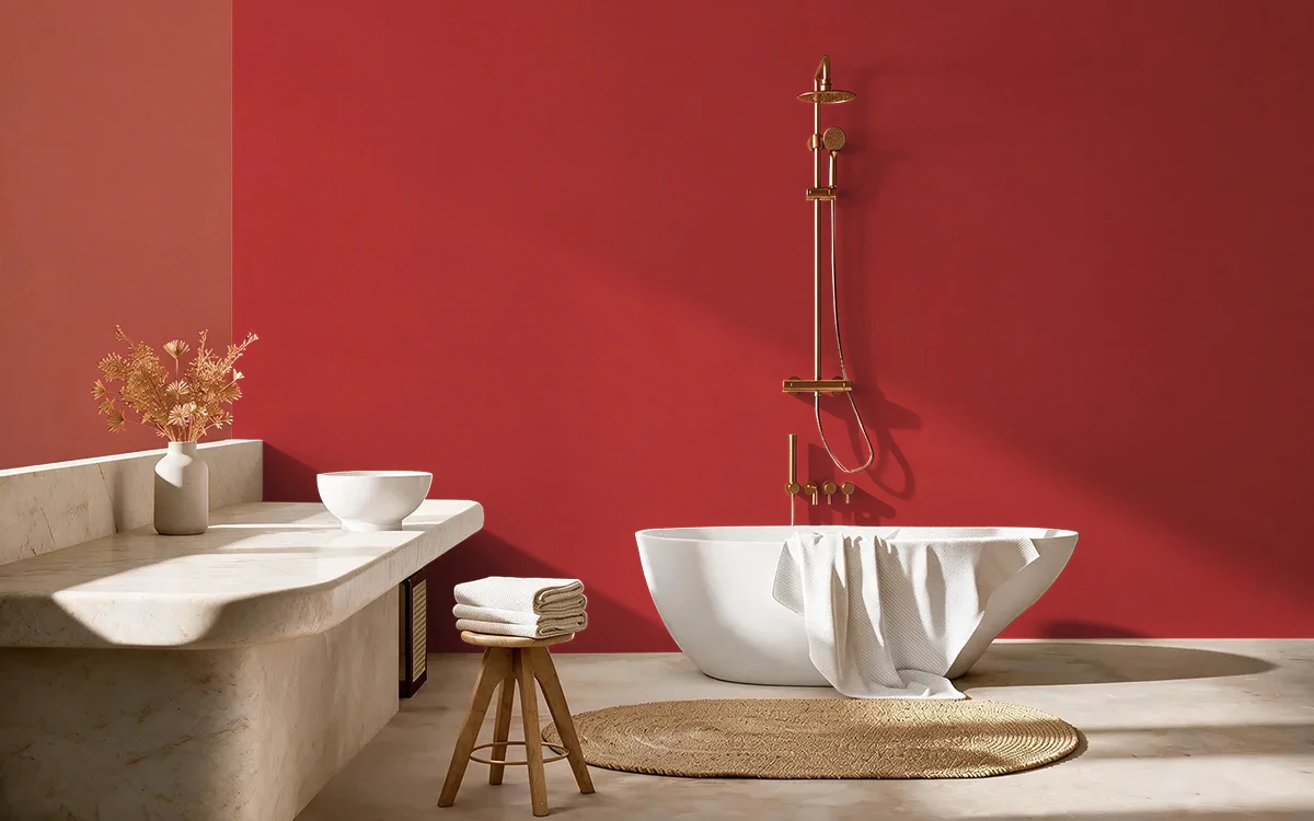 Nippon Paint's STARK RED color on different wall surfaces.