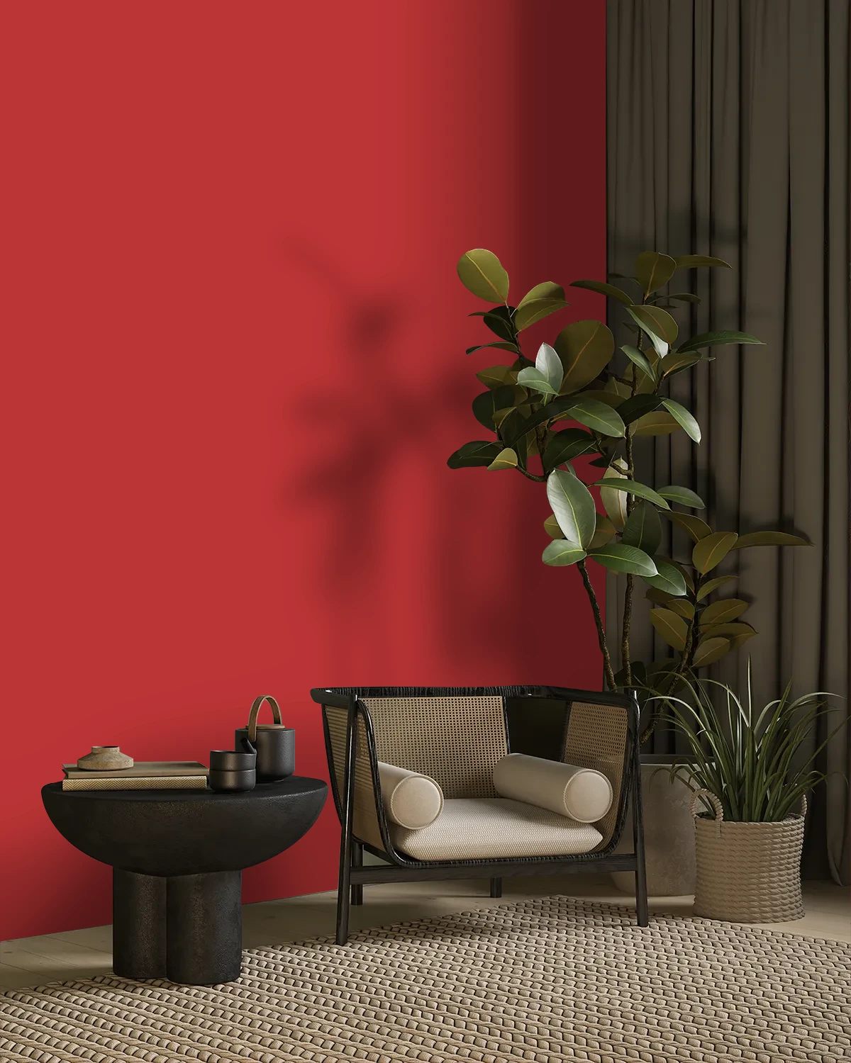 Nippon Paint's STARK RED color on a beautifully decorated wall.