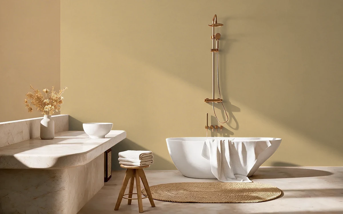 Nippon Paint's STRAW STACK color on different wall surfaces.