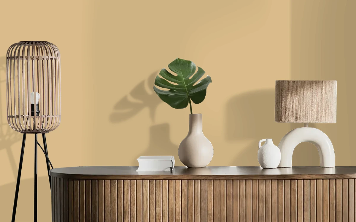 Nippon Paint's STRAW STACK color on different wall surfaces.