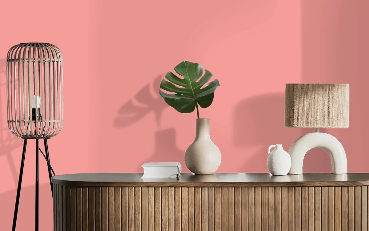 Nippon Paint's STRAWBERRY ICE color on different wall surfaces.