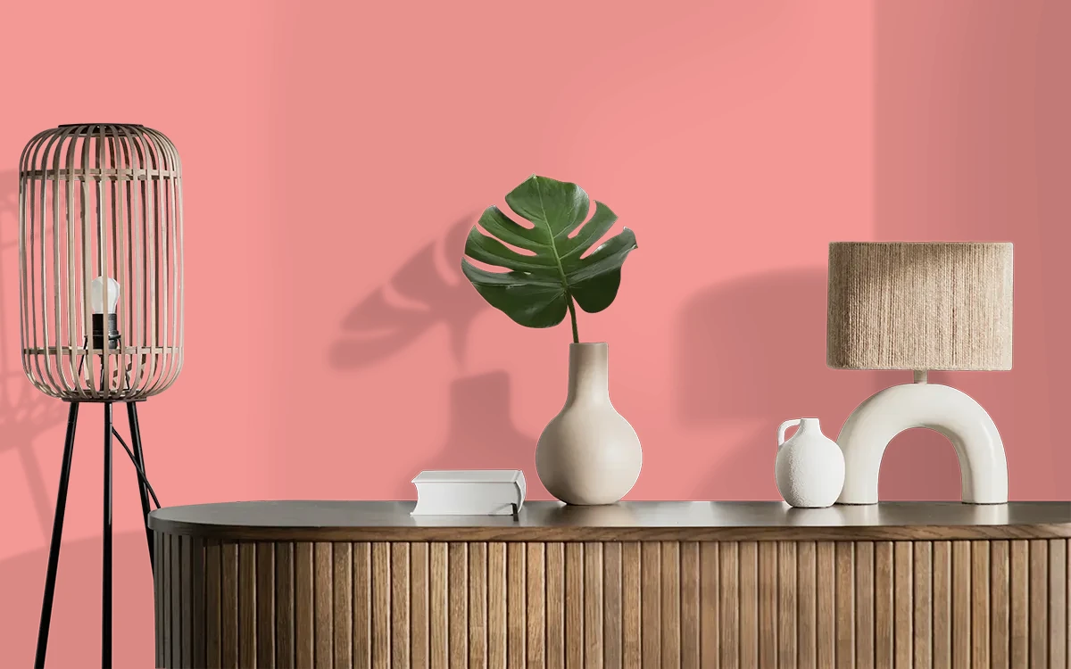 Nippon Paint's STRAWBERRY ICE color on different wall surfaces.
