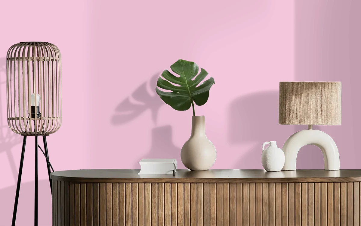 Nippon Paint's STRAWBERRY MUFFIN color on different wall surfaces.