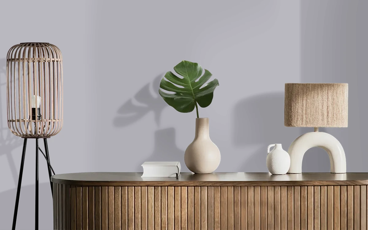 Nippon Paint's SUEDE SHOES color on different wall surfaces.