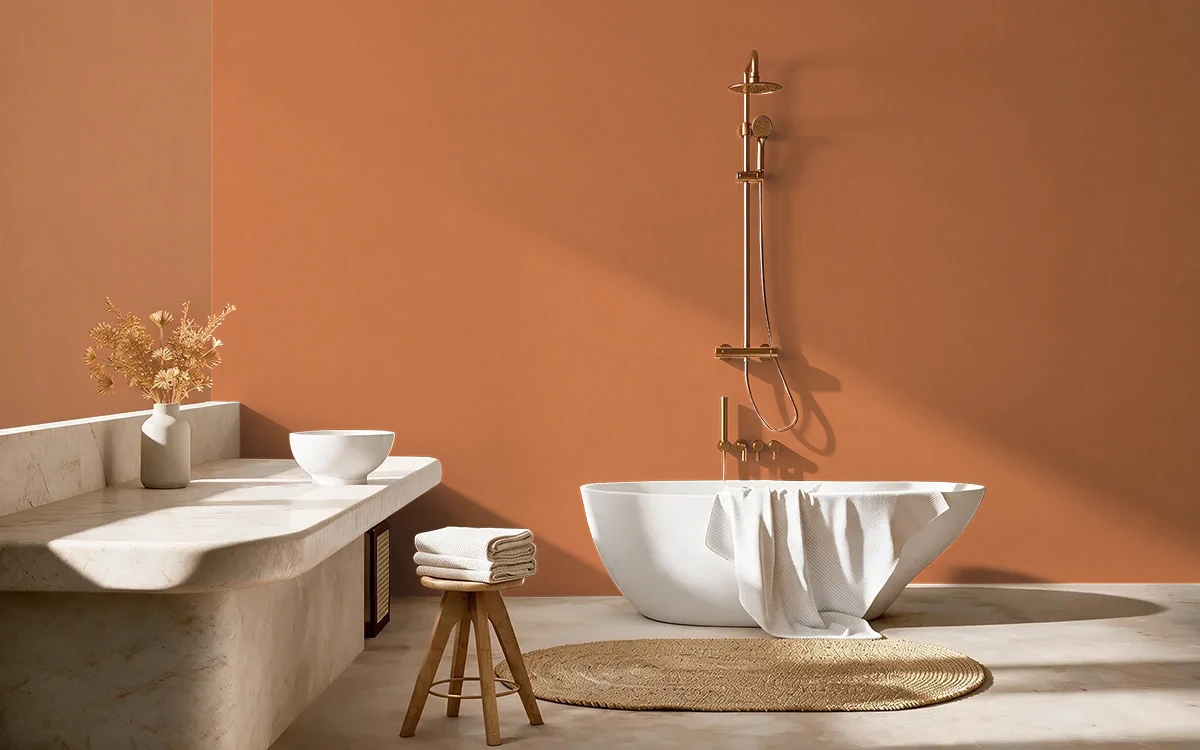 Nippon Paint's SUNBAKED color on different wall surfaces.