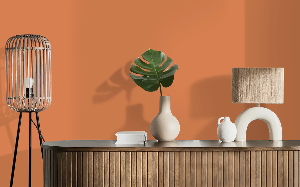 Nippon Paint's SUNBAKED color on different wall surfaces.