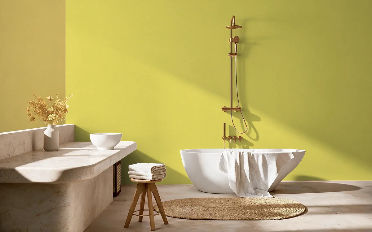 Nippon Paint's SUNDAY FROCK color on different wall surfaces.