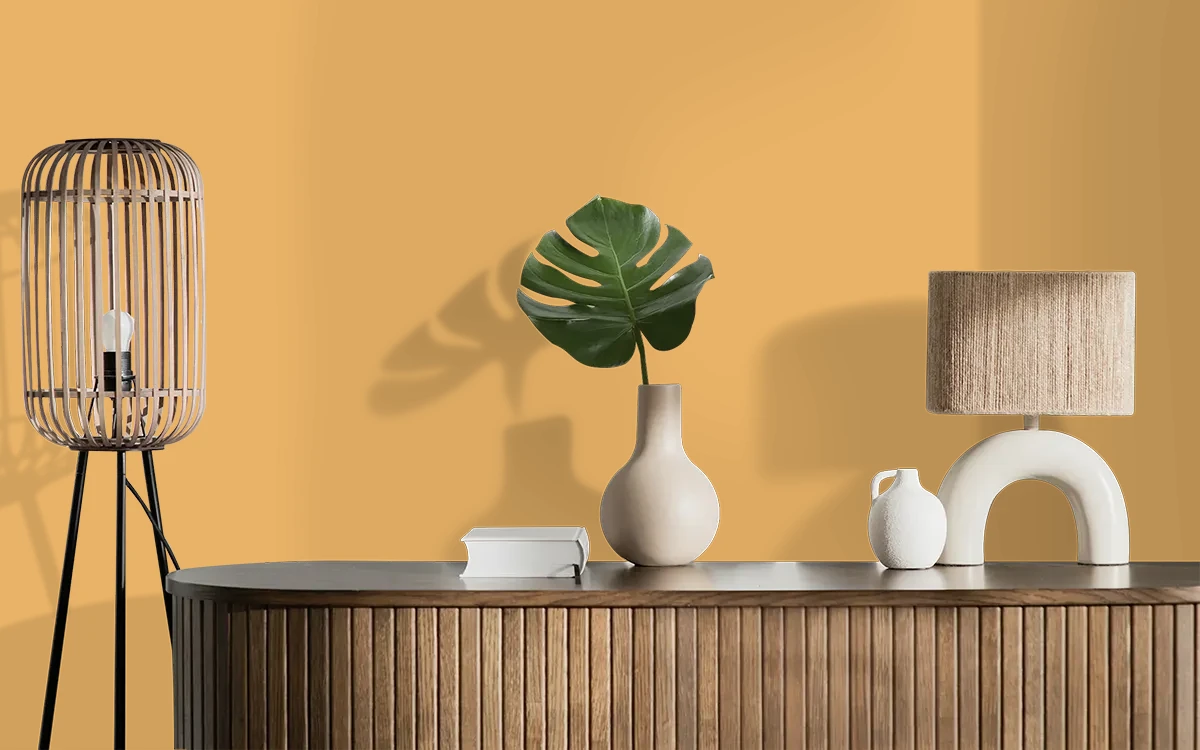 Nippon Paint's SUNFLOWER ISLAND color on different wall surfaces.