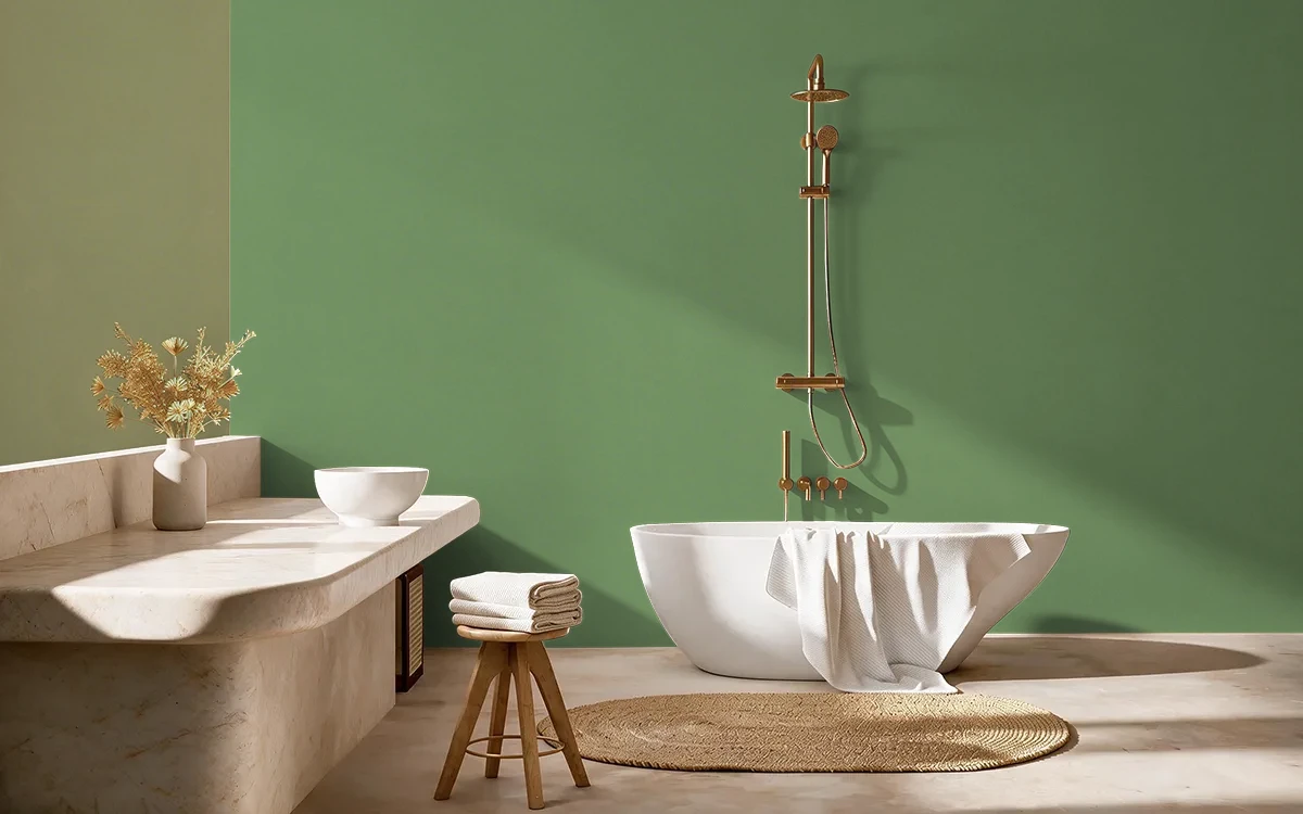 Nippon Paint's SUNKEN FOREST color on different wall surfaces.