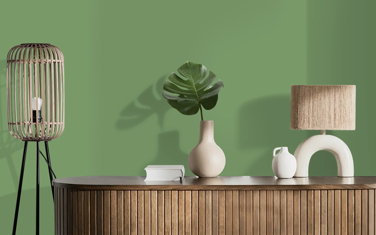 Nippon Paint's SUNKEN FOREST color on different wall surfaces.