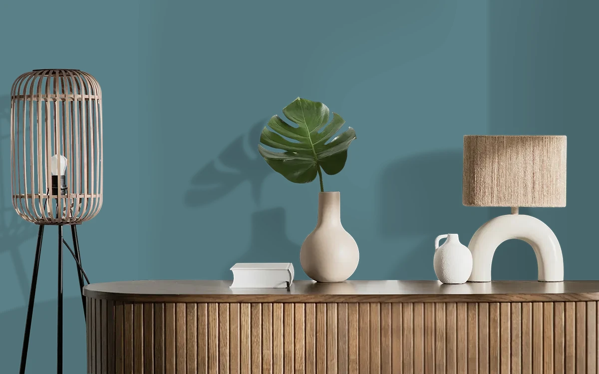 Nippon Paint's SUNKEN TREASURE color on different wall surfaces.