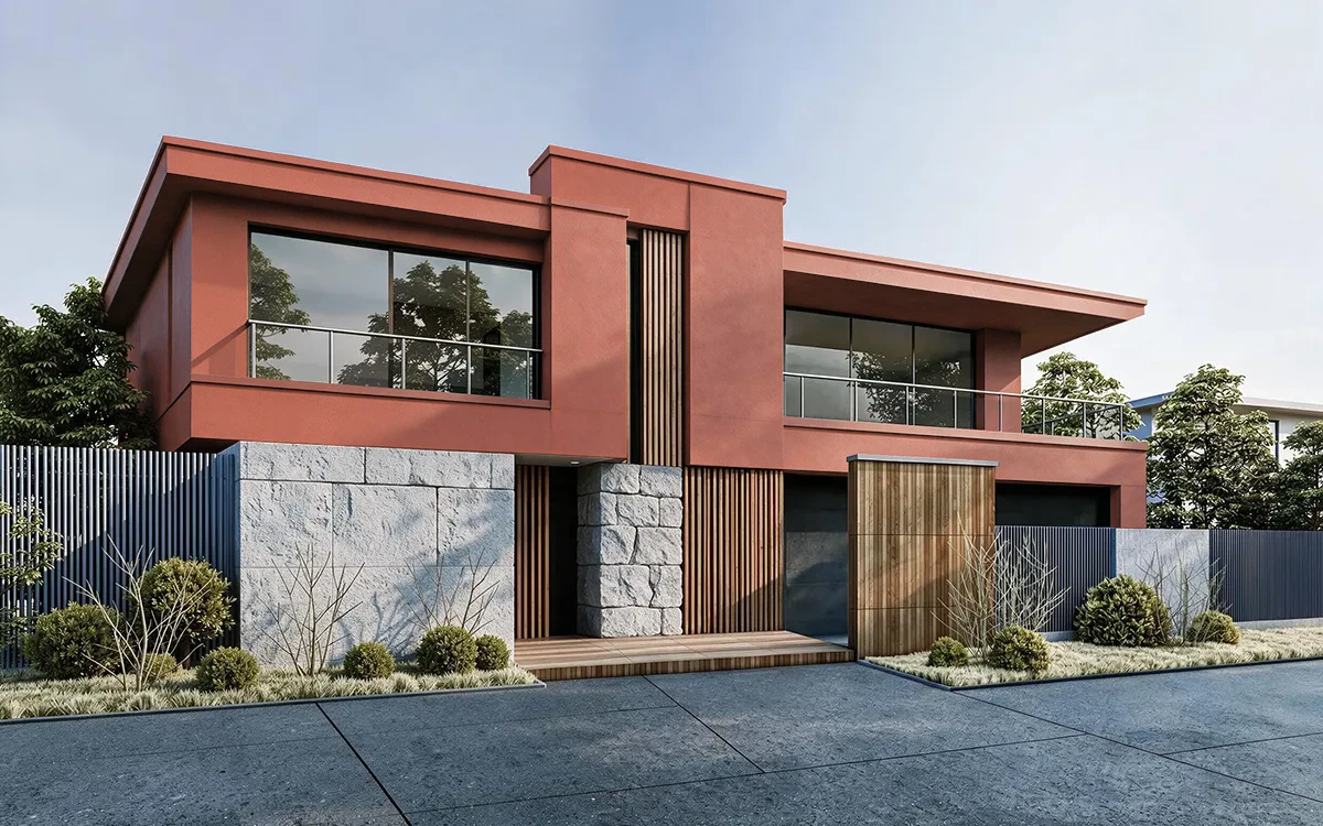 Nippon Paint's SUNKISSED TOMATO color on different wall surfaces.
