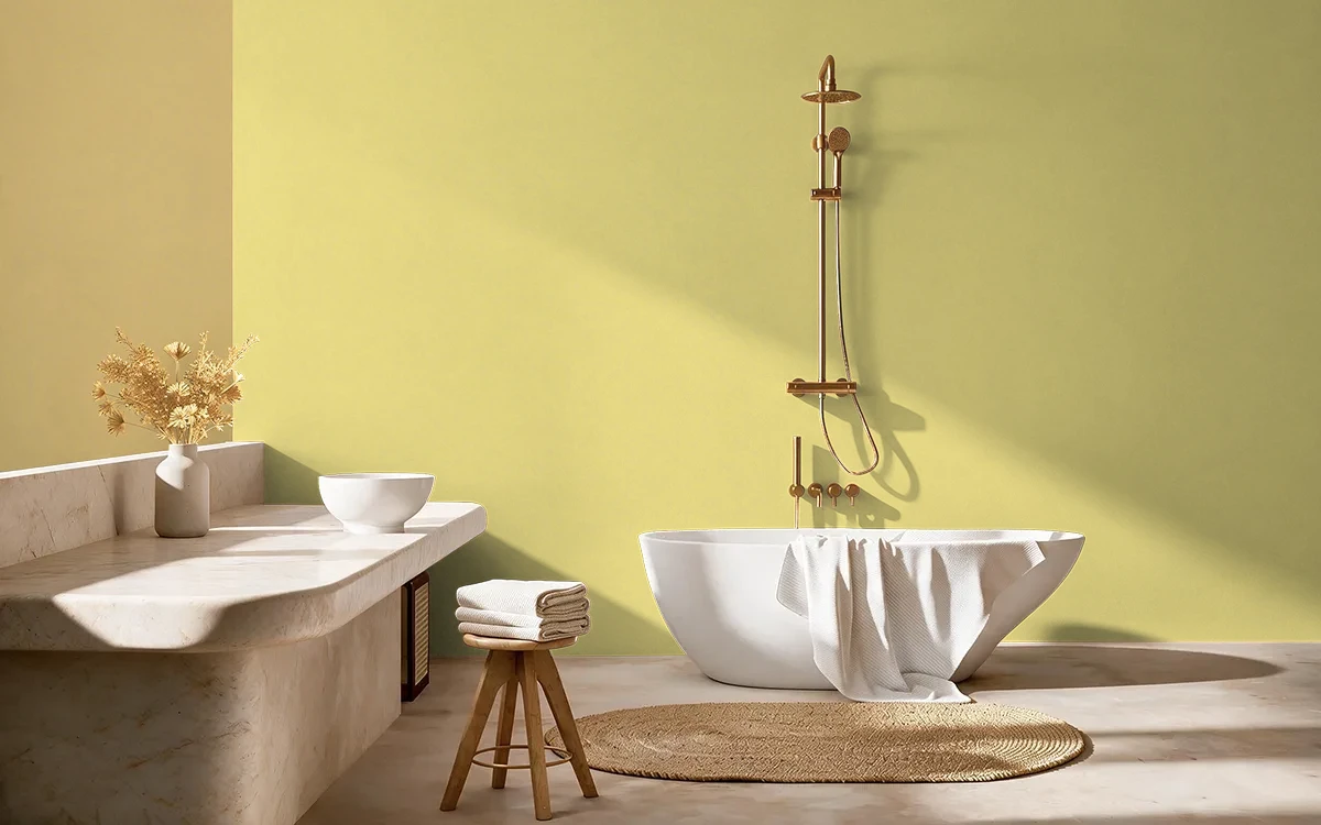 Nippon Paint's SUNNY FIELDS color on different wall surfaces.