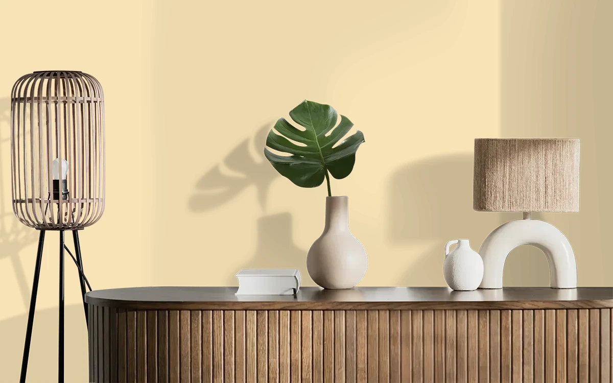 Nippon Paint's SUNSET SIZZLE color on different wall surfaces.