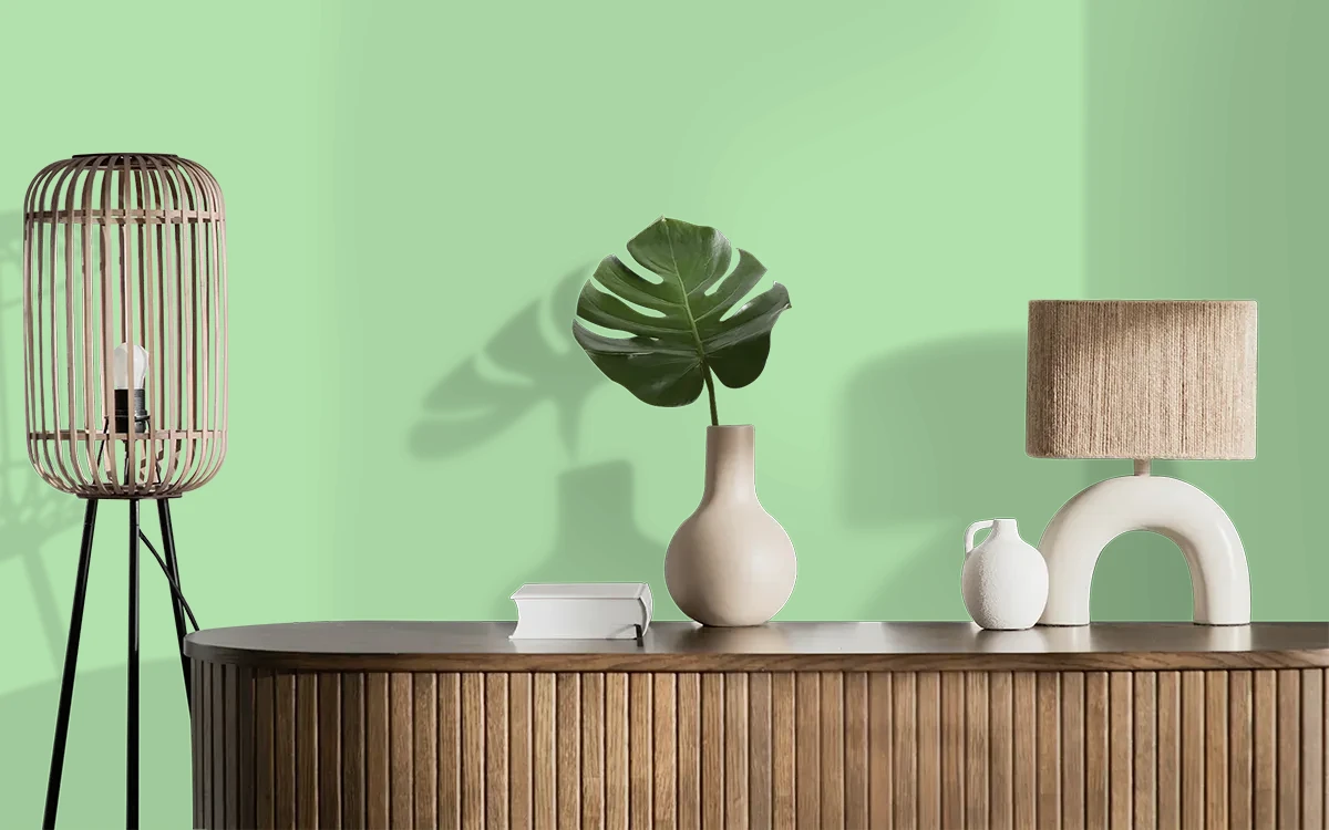Nippon Paint's SWEET KIWI color on different wall surfaces.