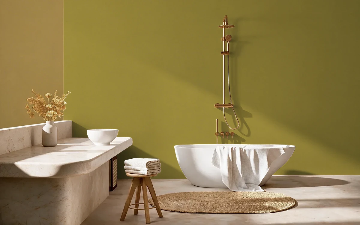 Nippon Paint's SWINGING PALMS color on different wall surfaces.