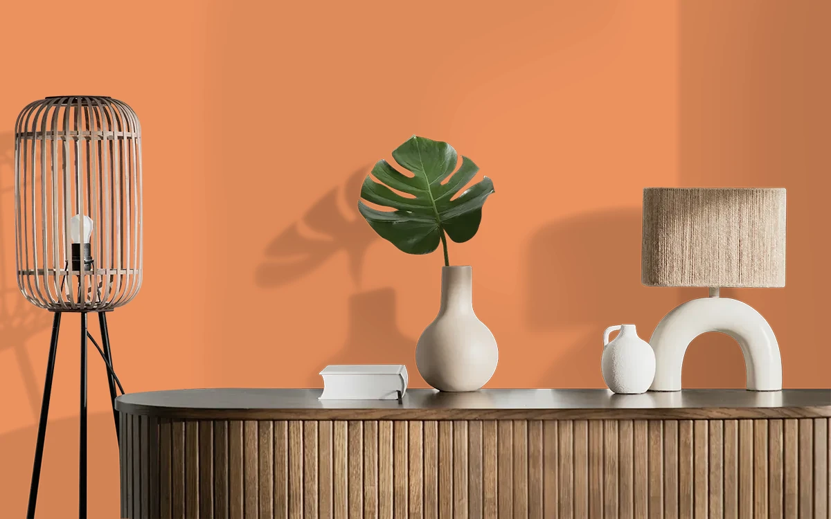 Nippon Paint's TANGERINE PEEL color on different wall surfaces.
