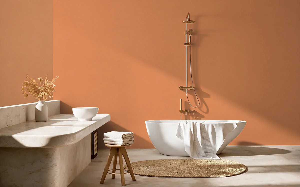 Nippon Paint's TANGERINE PEEL color on different wall surfaces.