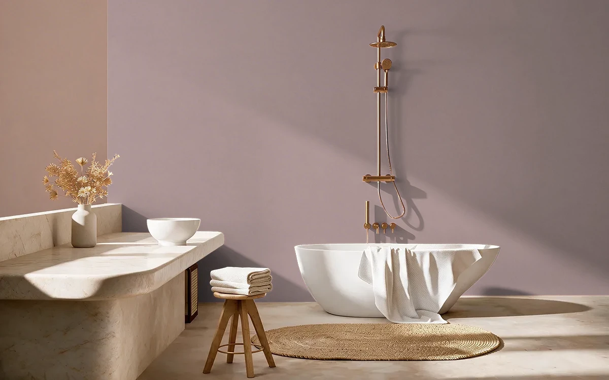 Nippon Paint's TEABERRY GRAY color on different wall surfaces.