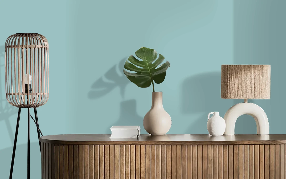 Nippon Paint's TEAL ZEST color on different wall surfaces.