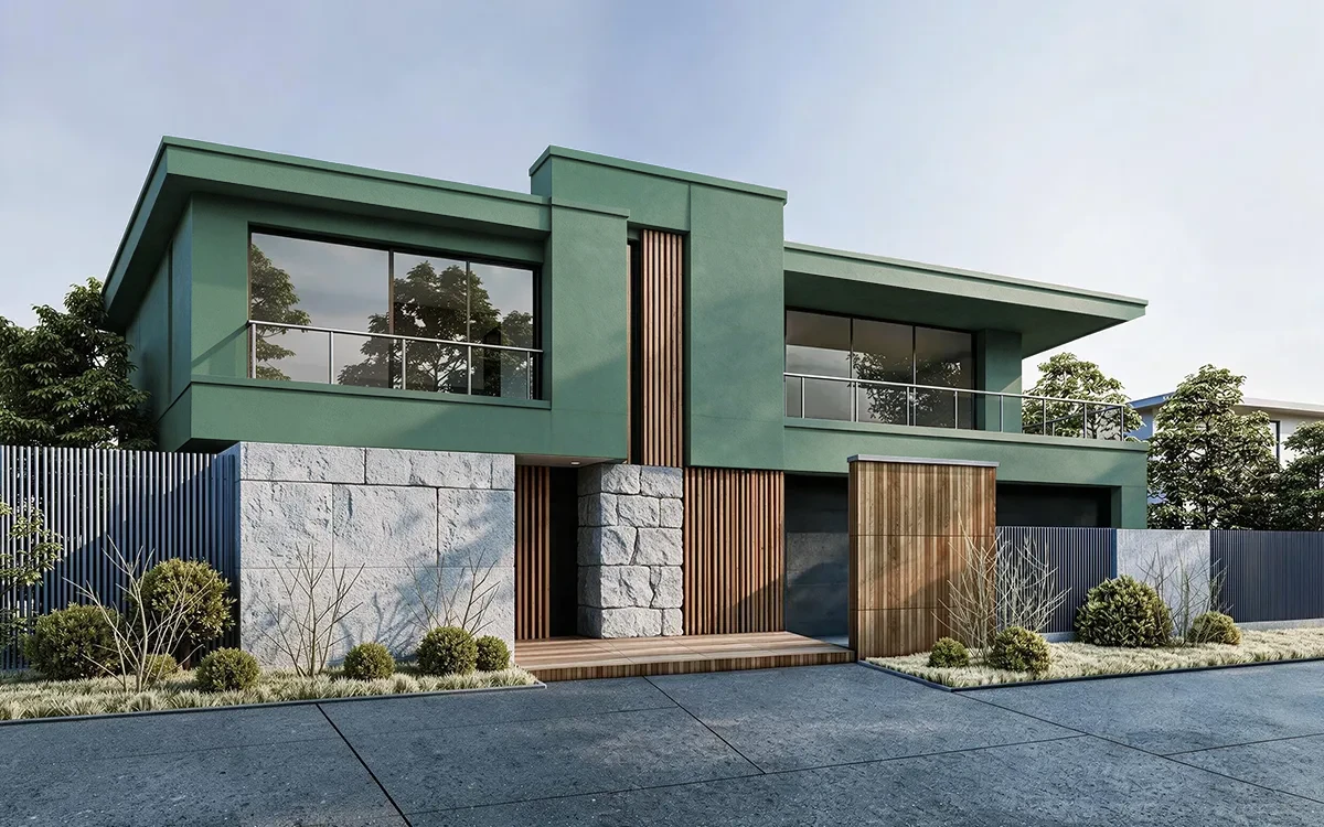 Nippon Paint's TERRESTRIAL GREEN color on different wall surfaces.
