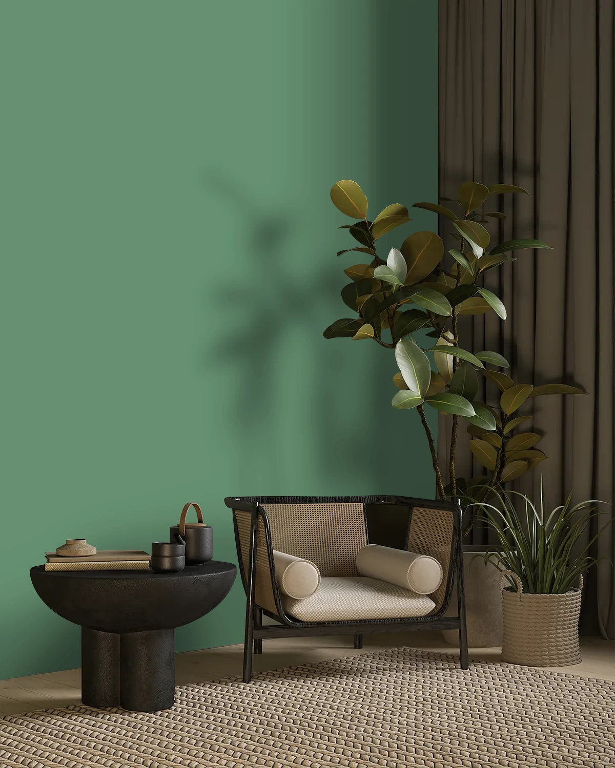Nippon Paint's TERRESTRIAL GREEN color on a beautifully decorated wall.