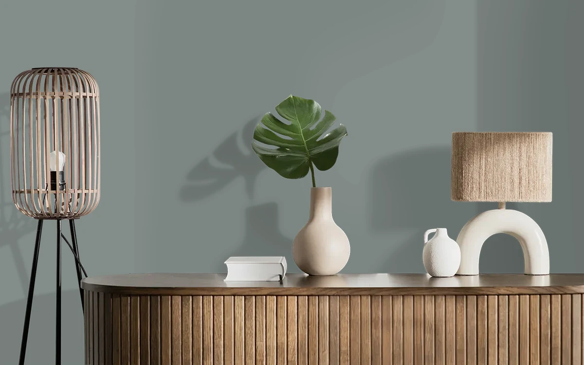 Nippon Paint's THUNDERSTORM color on different wall surfaces.