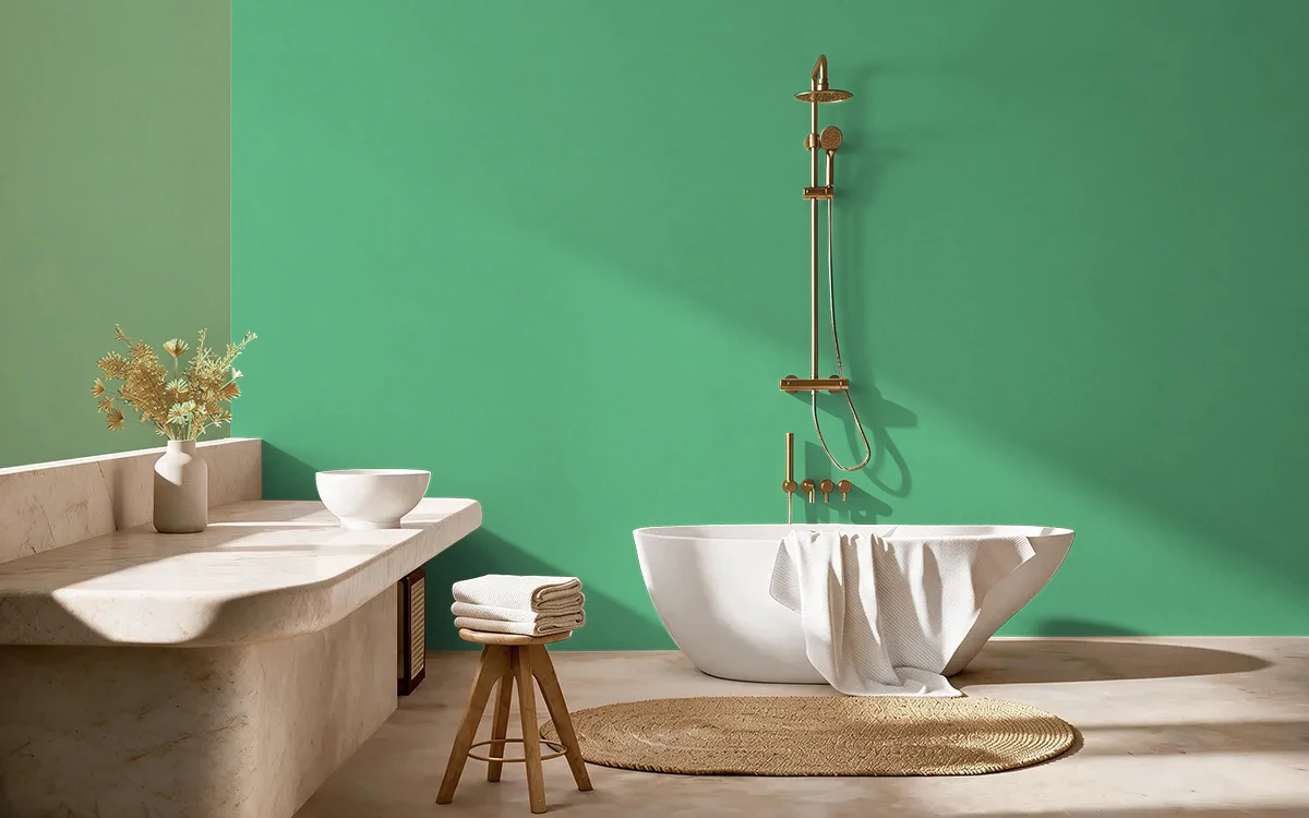 Nippon Paint's TIDAL GREEN color on different wall surfaces.