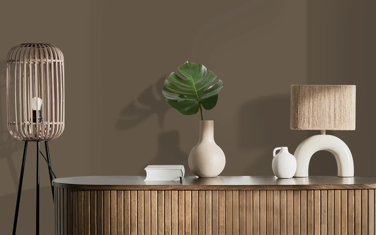 Nippon Paint's TIMBER LOGS color on different wall surfaces.