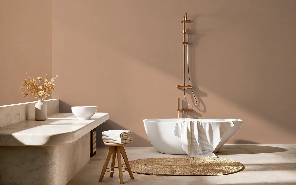 Nippon Paint's TOASTED ALMOND color on different wall surfaces.