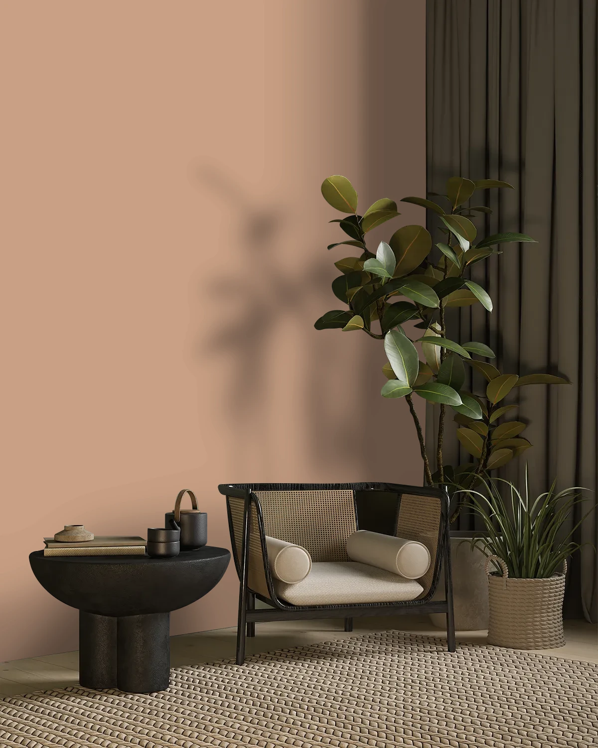 Nippon Paint's TOASTED ALMOND color on a beautifully decorated wall.