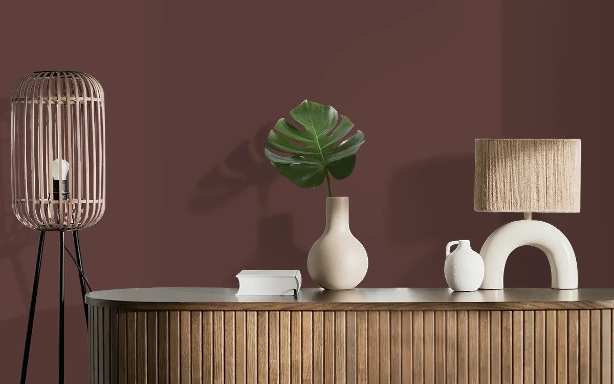 Nippon Paint's TOASTY TOFFEE color on different wall surfaces.