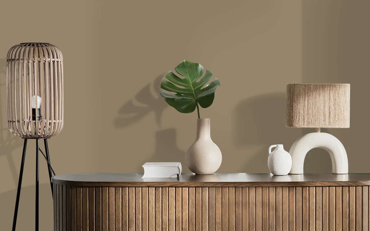 Nippon Paint's TRACKING TAN color on different wall surfaces.