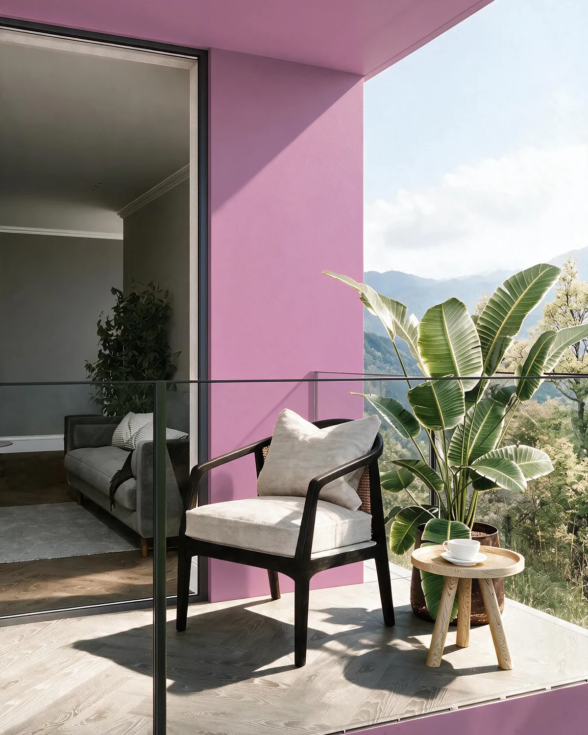 Nippon Paint's TRAILING PINK color on a beautifully decorated wall.