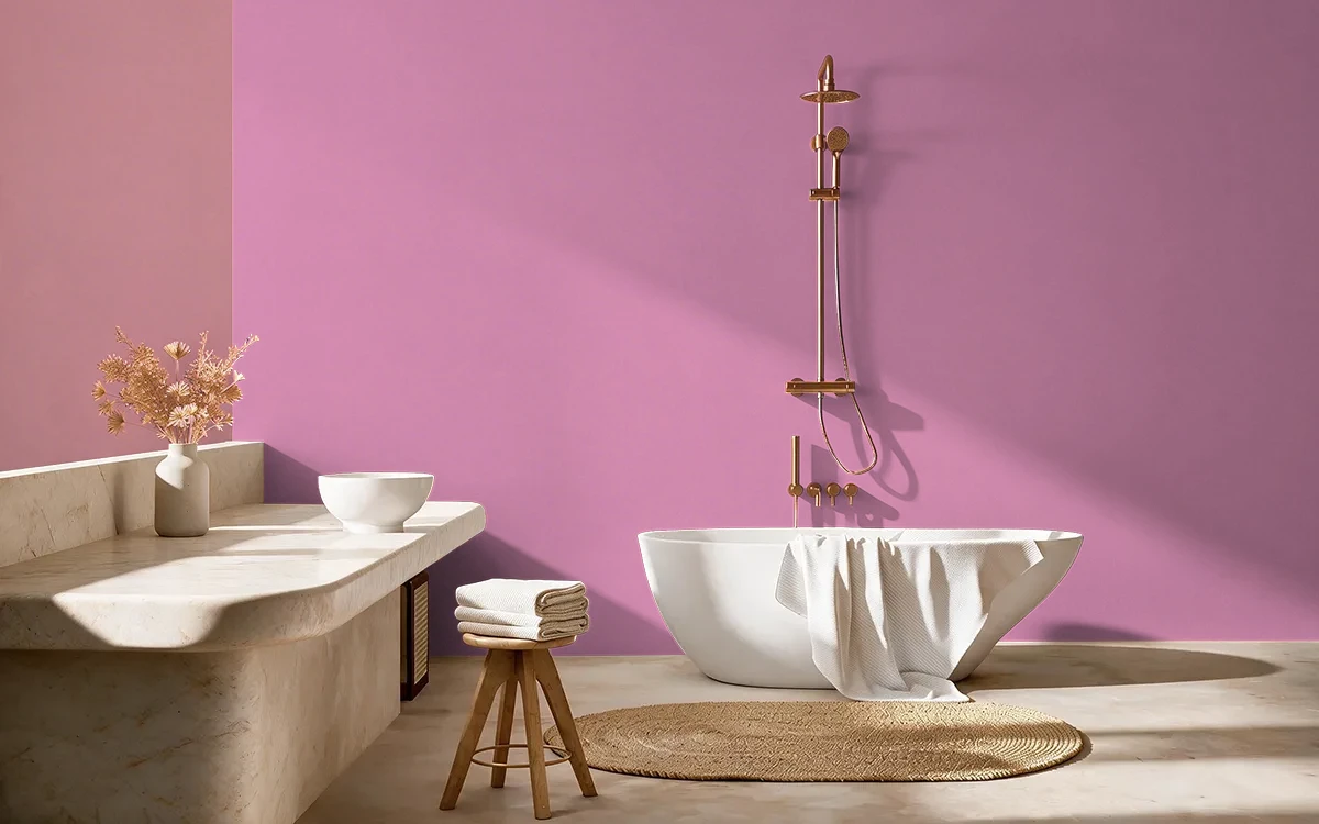 Nippon Paint's TRAILING PINK color on different wall surfaces.