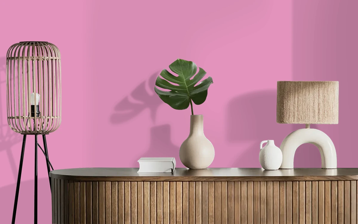 Nippon Paint's TRAILING PINK color on different wall surfaces.